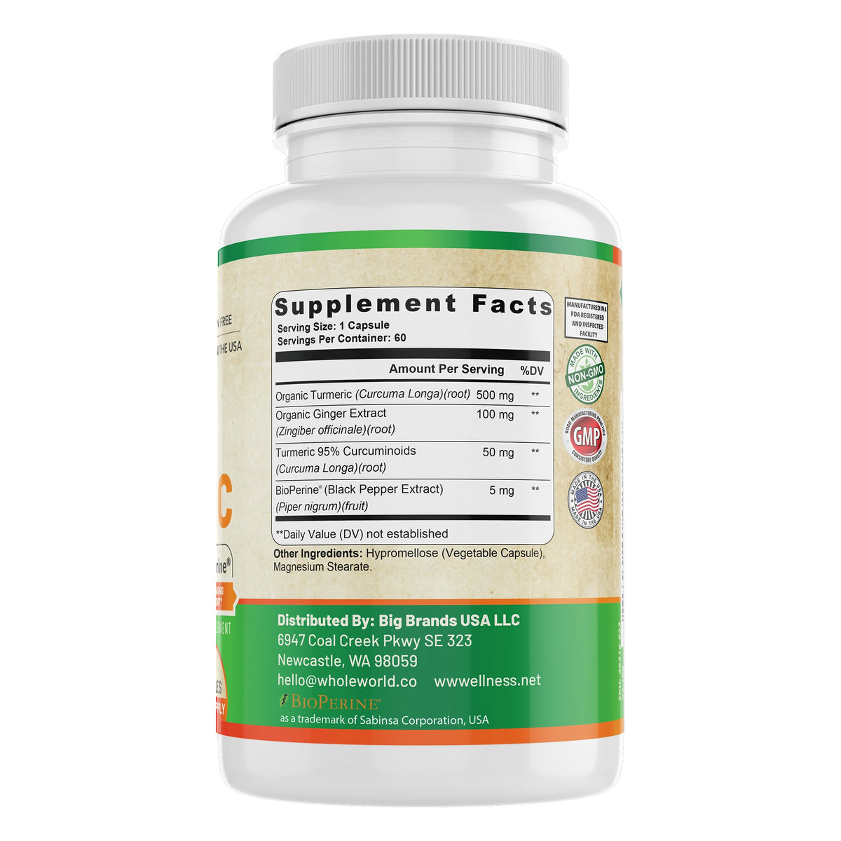 Turmeric with Organic Ginger and BioPerine - supplement facts