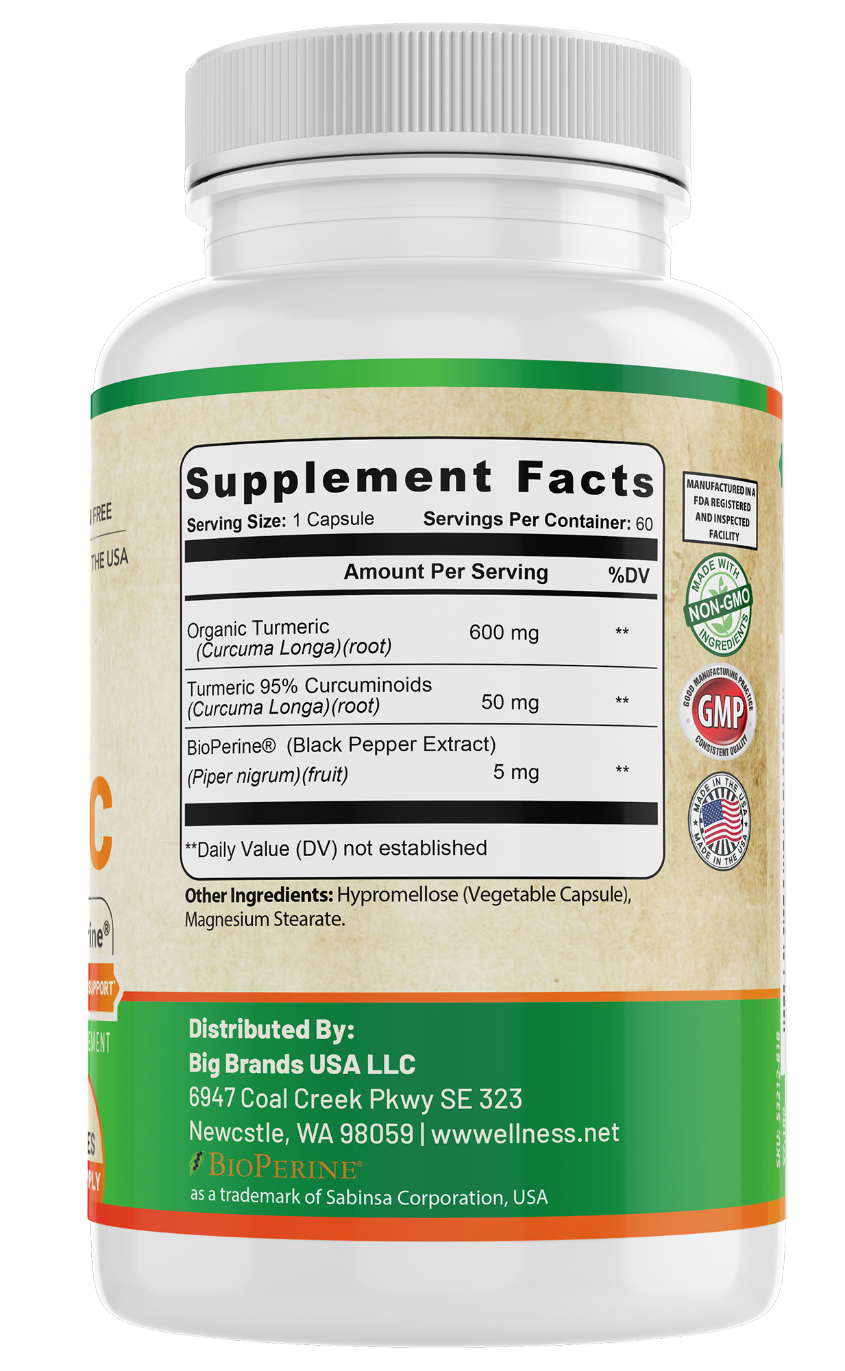 Turmeric with BioPerine - Right side bottle render