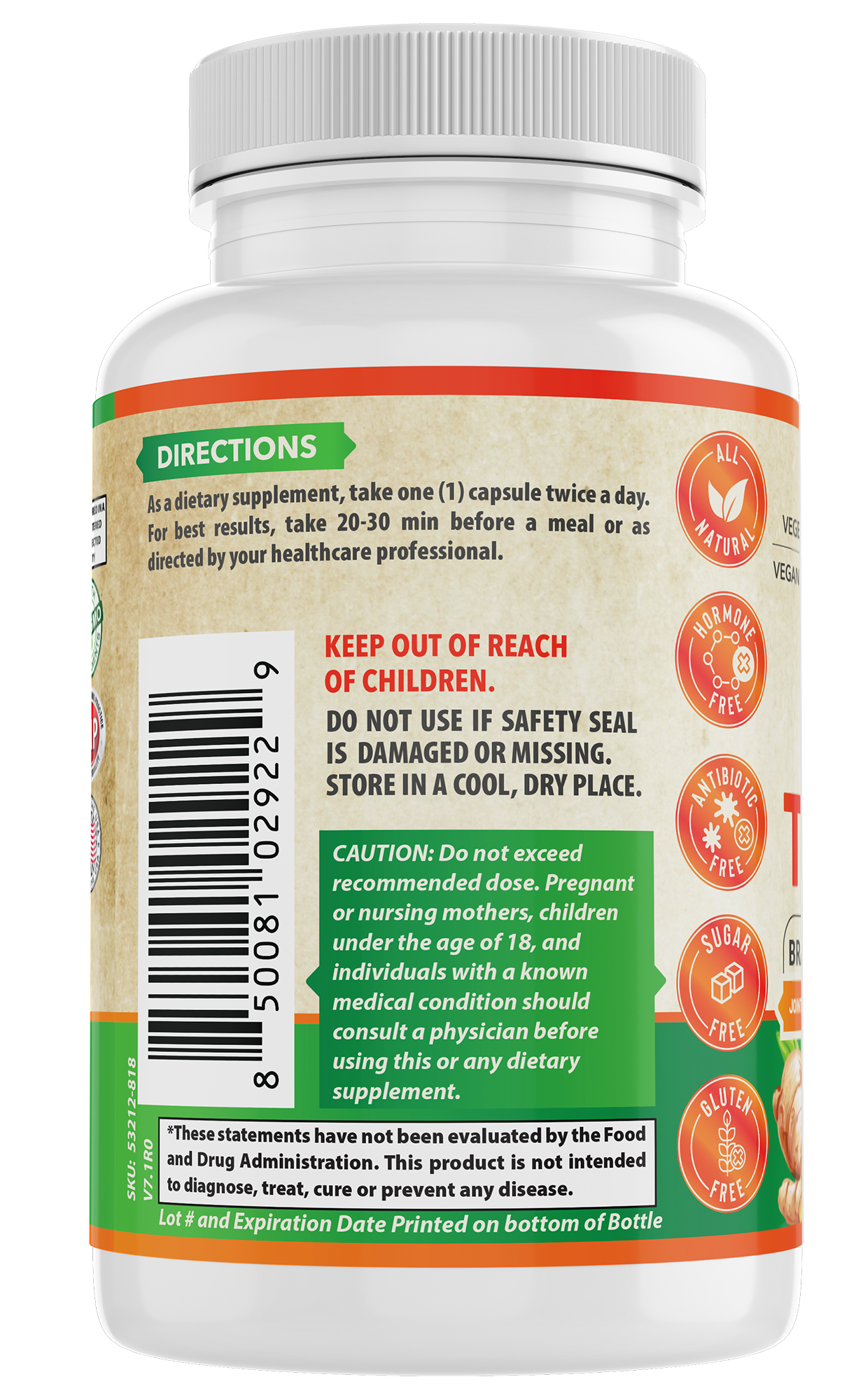 Turmeric with BioPerine - Left side bottle render