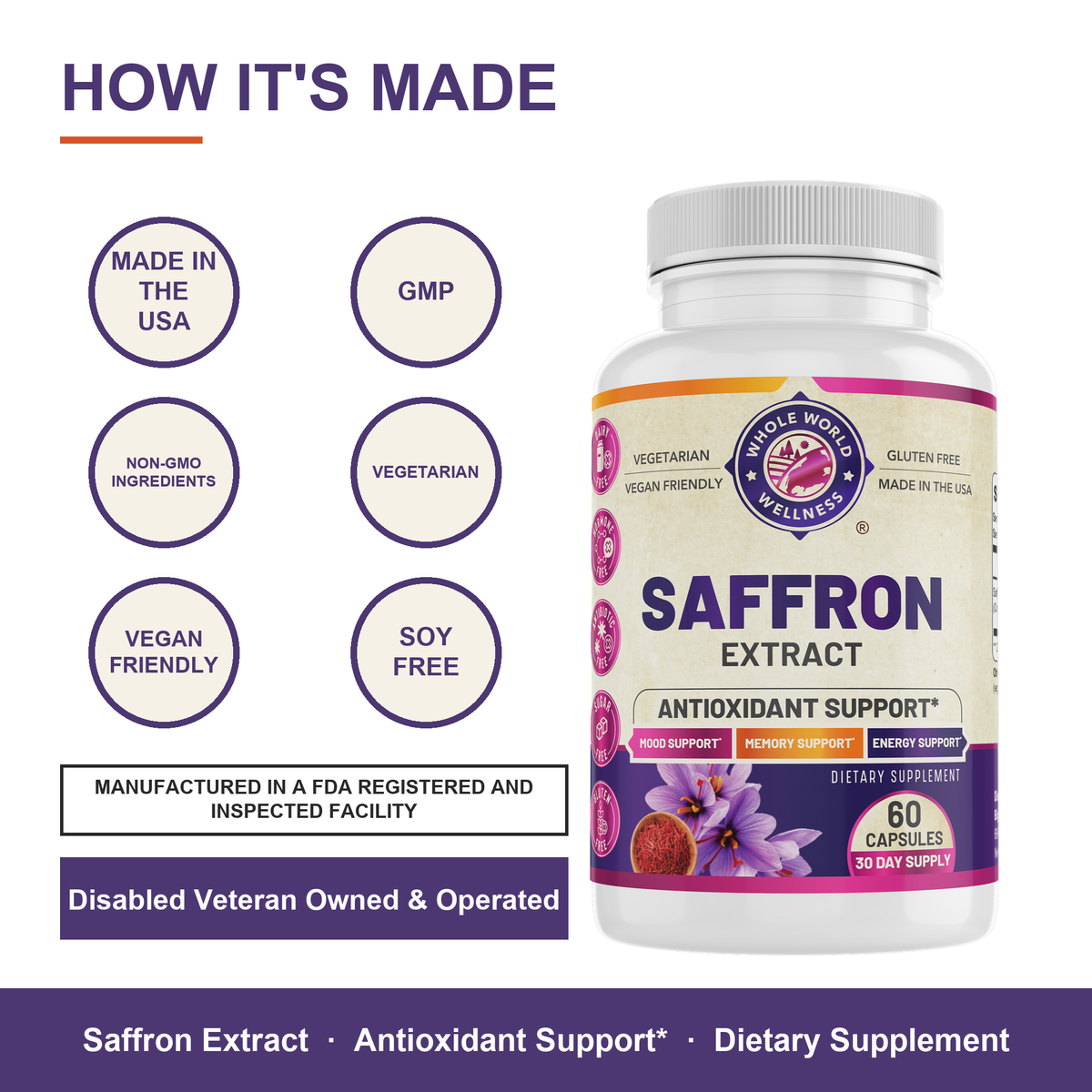 Saffron Extract 30 Day: how it's made, made in the USA, GMP