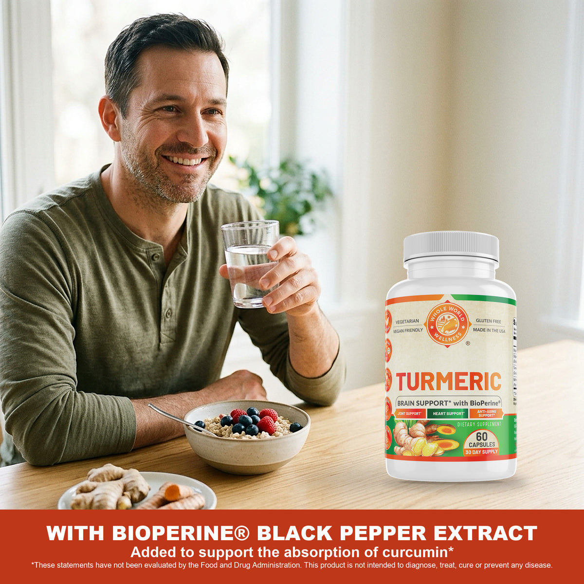 Organic Turmeric Ginger 30 Day with BioPerine black pepper extract